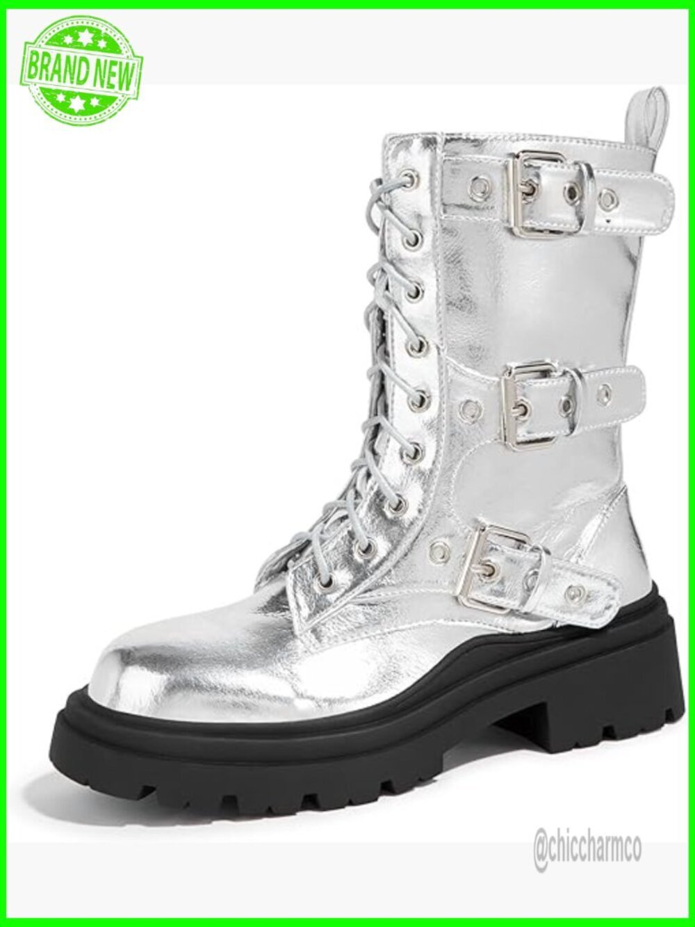 Combat Boots Platform Chunky Mid Calf Ankle Booties Lace Up Side Zipper Gothic